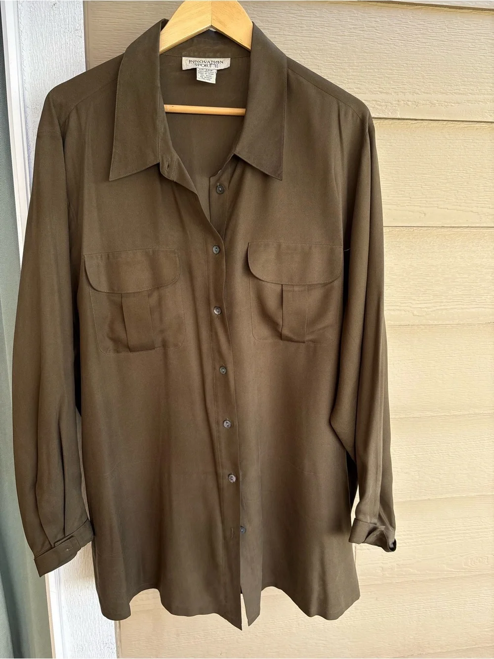 100% Silk Olive Button Up Blouse Plus Size 24W Innovations Sport II - Picture 8 of 9
